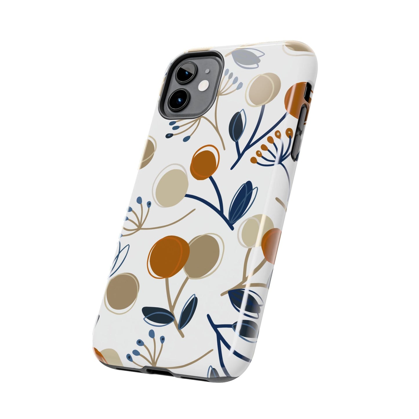Modern Botanical Berries Tough iPhone Case – Earthy Tones & Navy Accents, Shock - Resistant - BOGO Cases