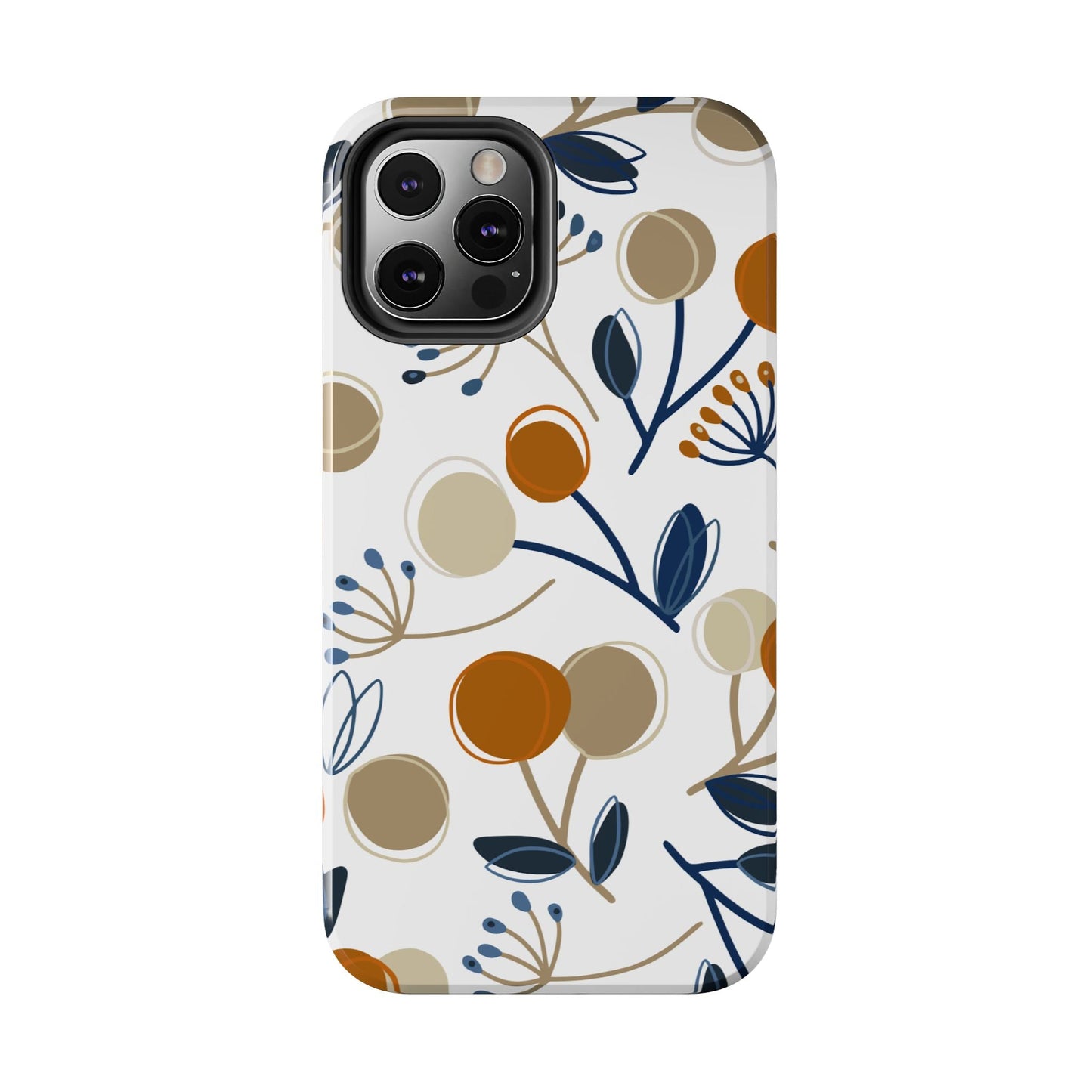 Modern Botanical Berries Tough iPhone Case – Earthy Tones & Navy Accents, Shock - Resistant - BOGO Cases