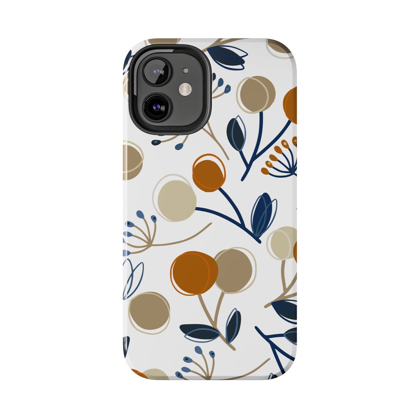 Modern Botanical Berries Tough iPhone Case – Earthy Tones & Navy Accents, Shock - Resistant - BOGO Cases