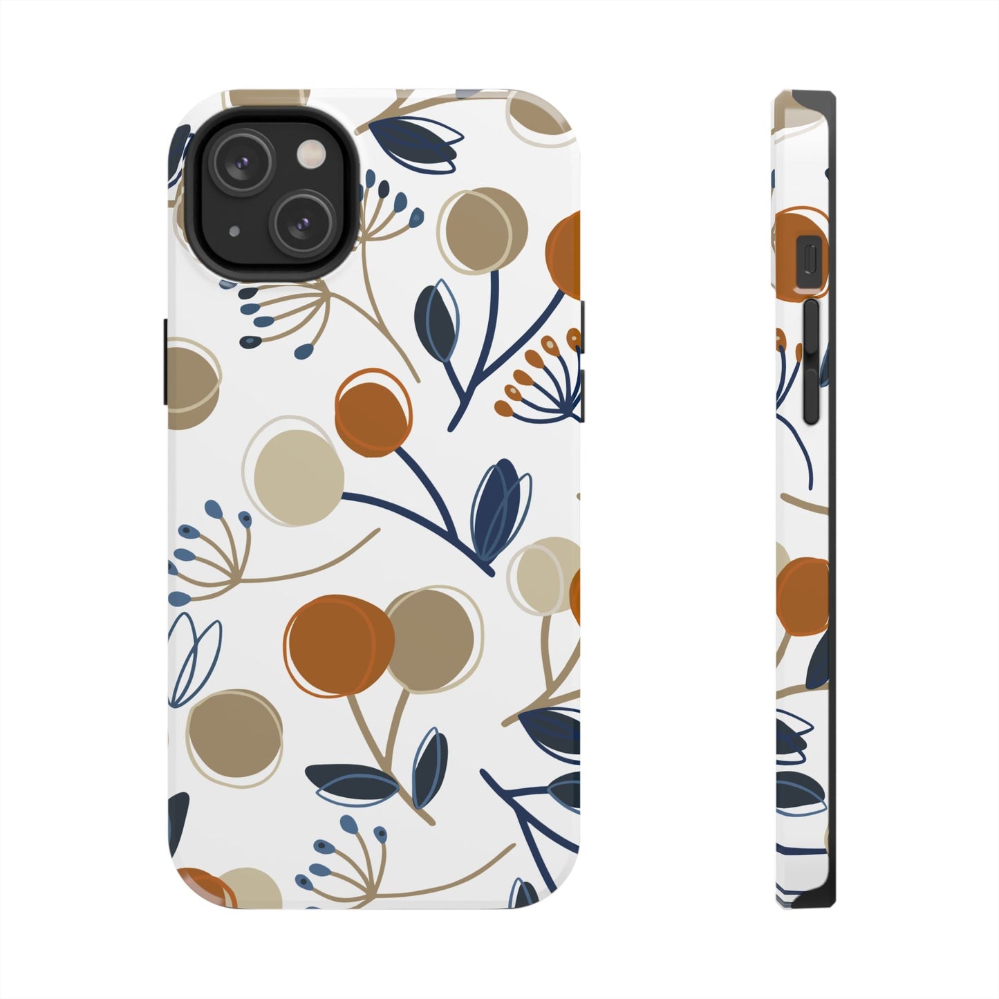 Modern Botanical Berries Tough iPhone Case – Earthy Tones & Navy Accents, Shock - Resistant - BOGO Cases