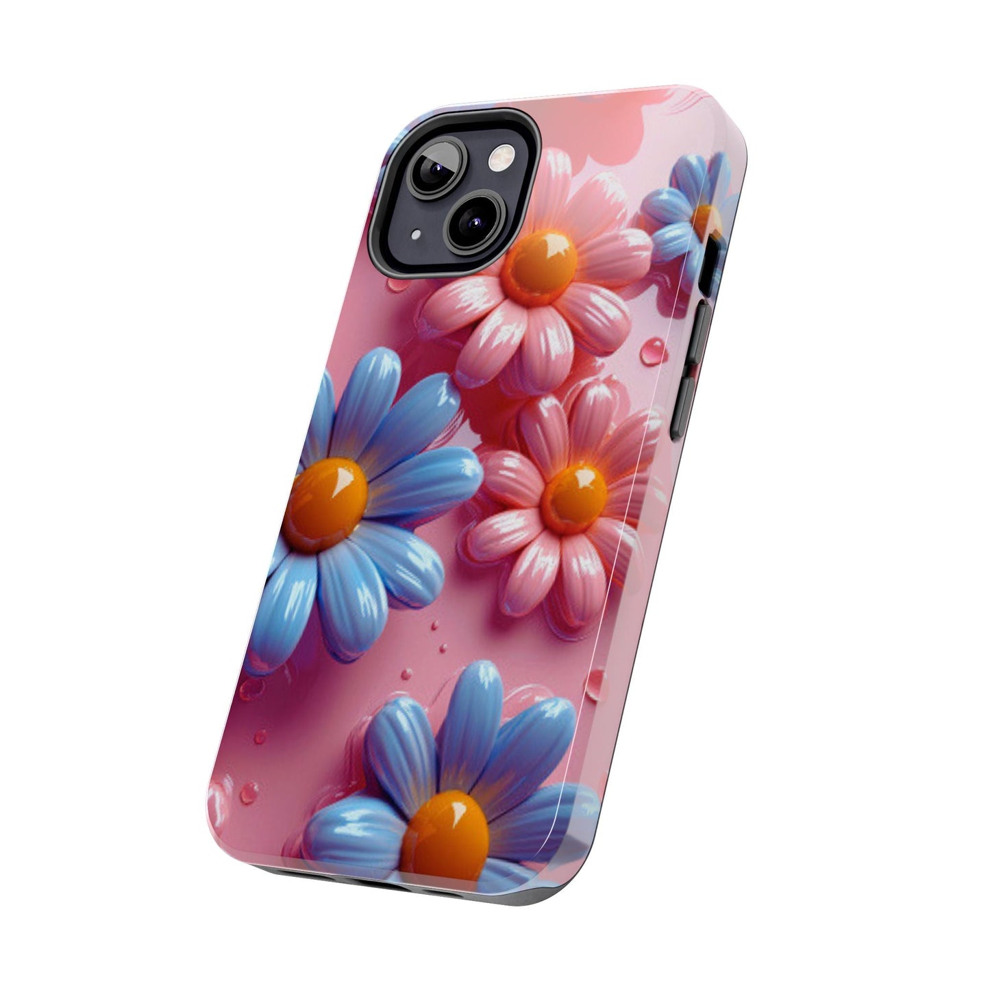 Pastel Daisy 3D iPhone Case – Glossy Pink and Blue Floral Design, Full Protection - BOGO Cases