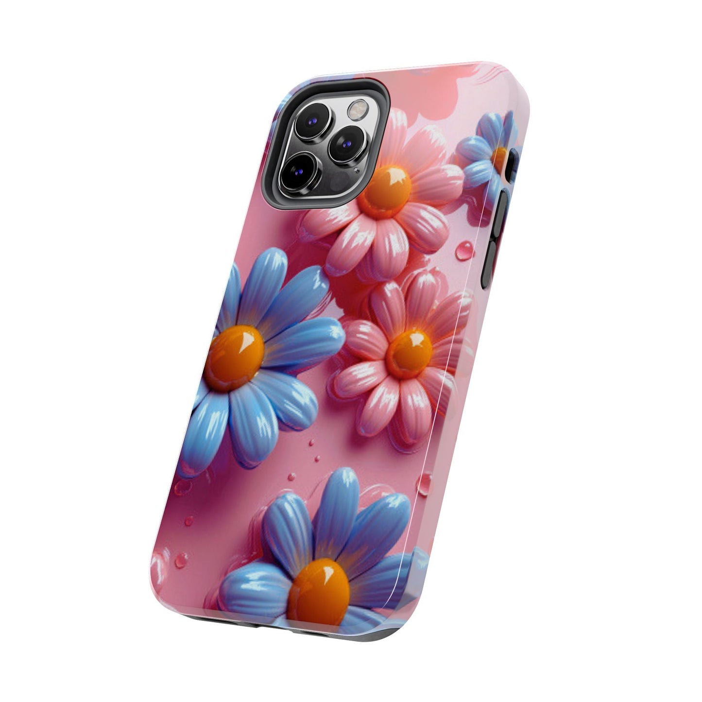 Pastel Daisy 3D iPhone Case – Glossy Pink and Blue Floral Design, Full Protection - BOGO Cases