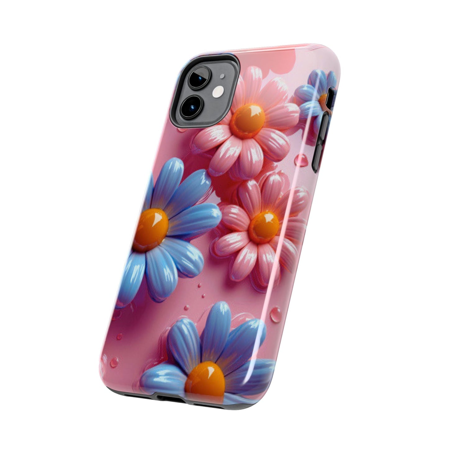 Pastel Daisy 3D iPhone Case – Glossy Pink and Blue Floral Design, Full Protection - BOGO Cases
