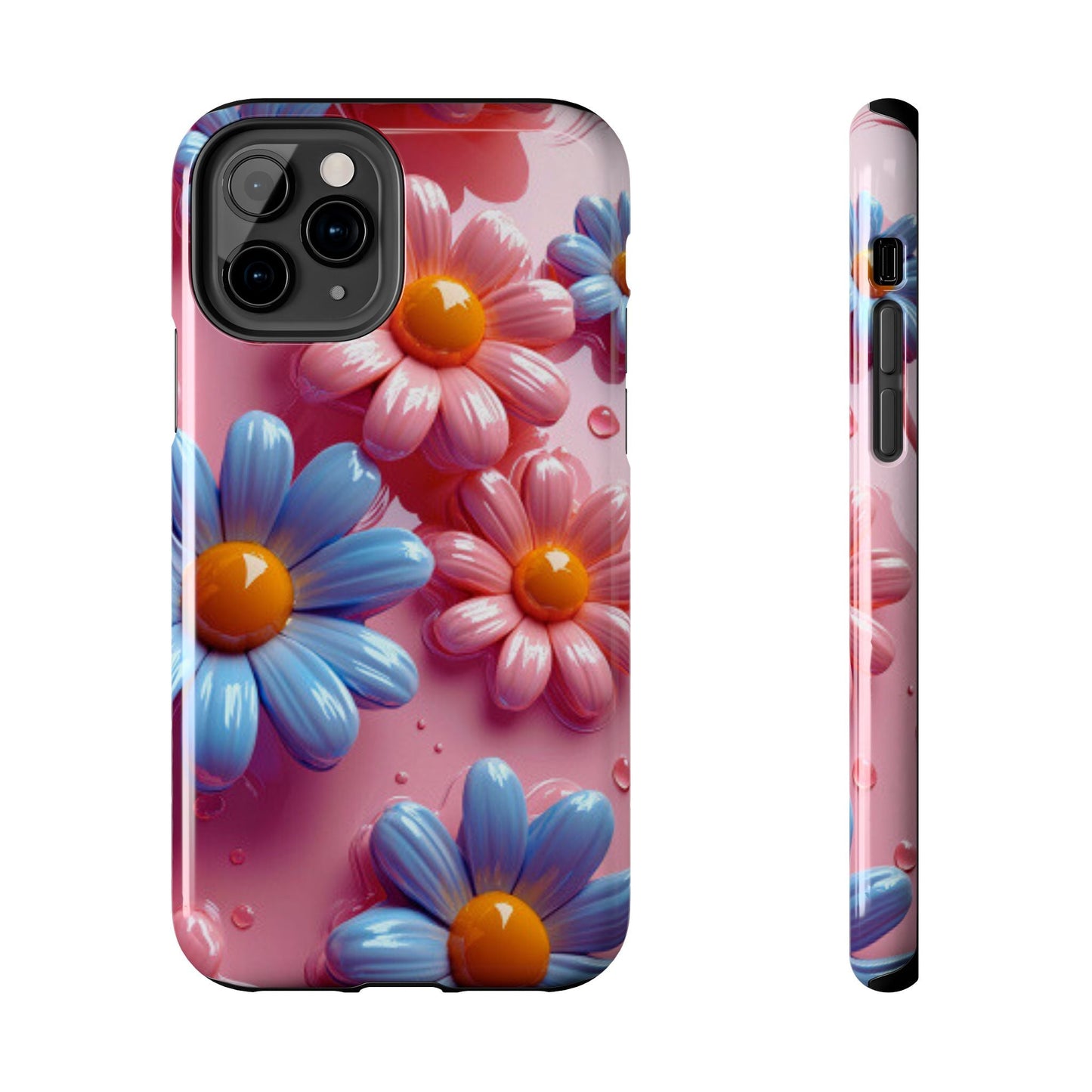 Pastel Daisy 3D iPhone Case – Glossy Pink and Blue Floral Design, Full Protection - BOGO Cases