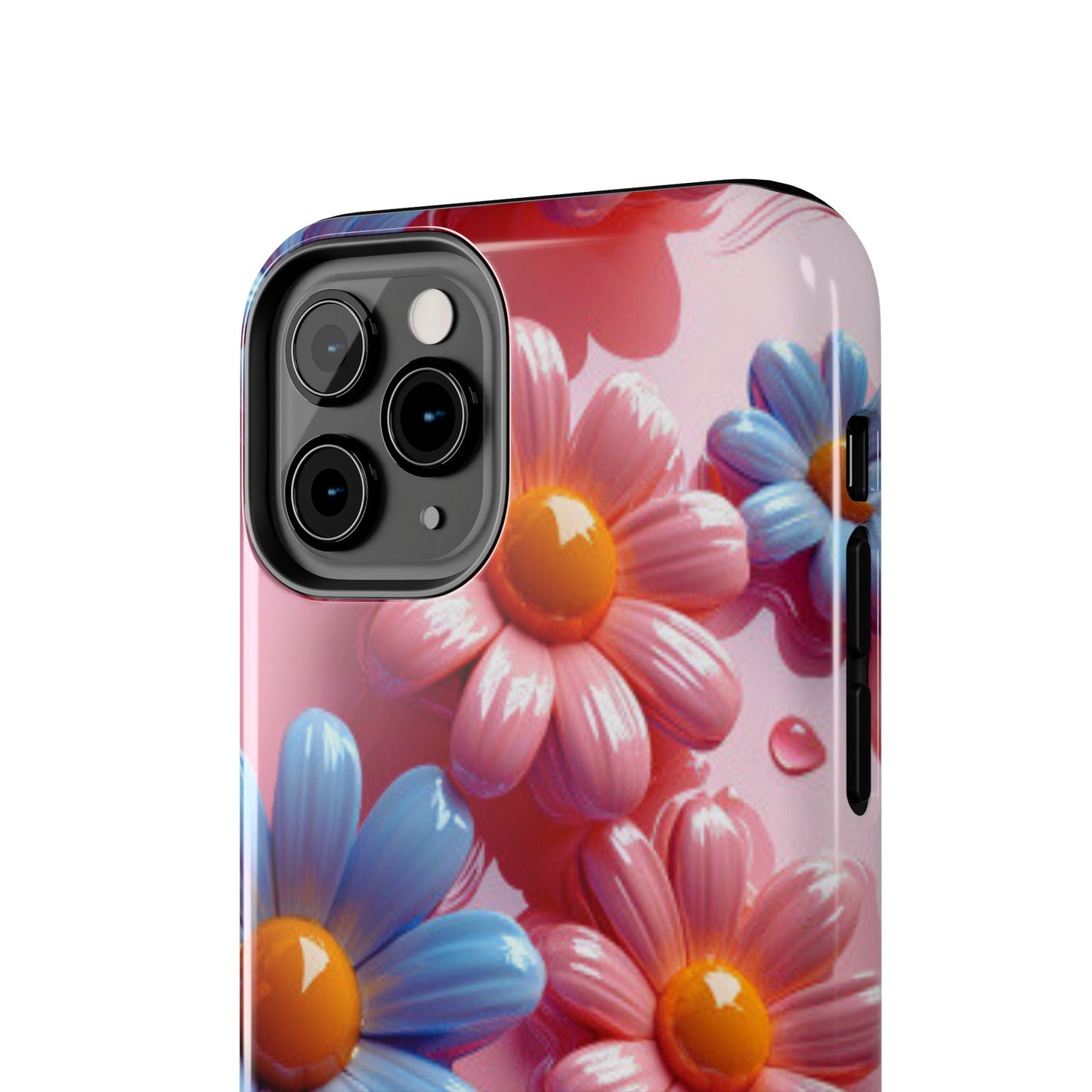 Pastel Daisy 3D iPhone Case – Glossy Pink and Blue Floral Design, Full Protection - BOGO Cases