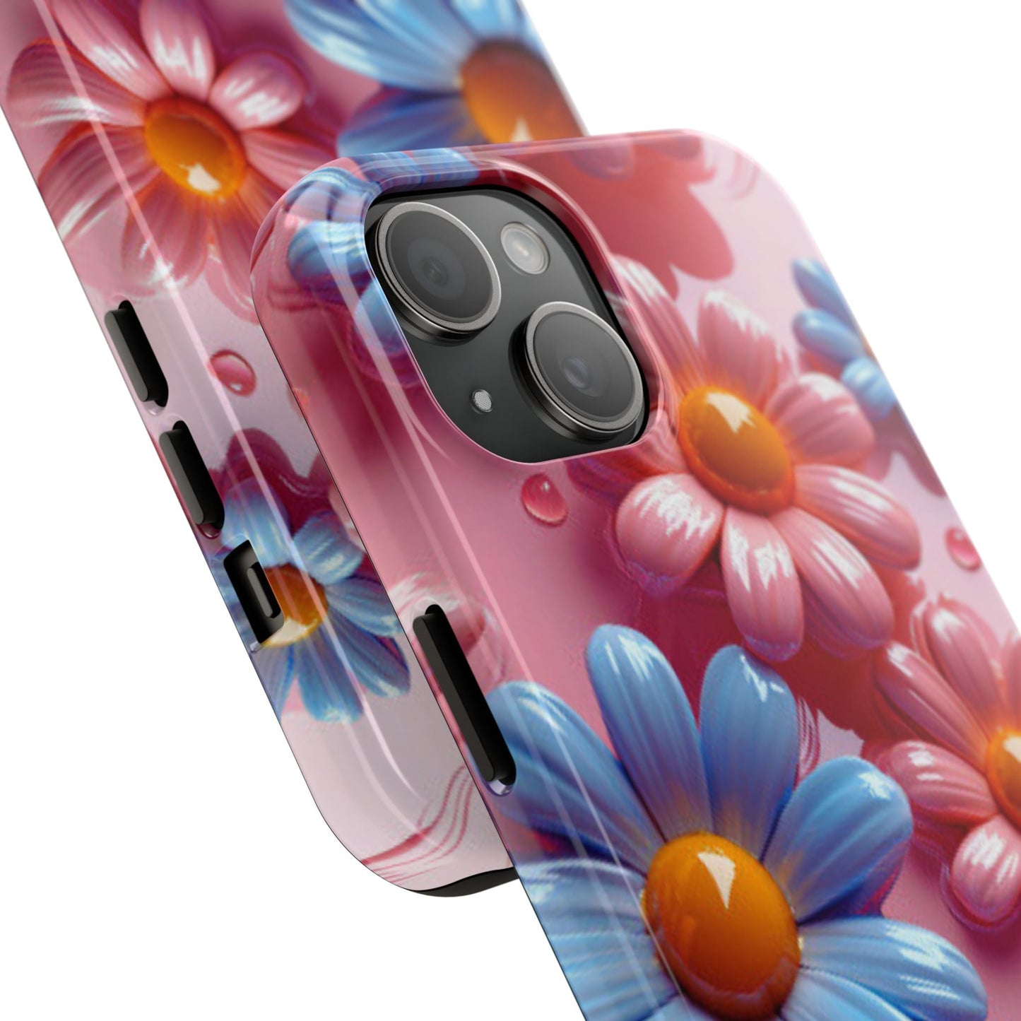 Pastel Daisy 3D iPhone Case – Glossy Pink and Blue Floral Design, Full Protection - BOGO Cases