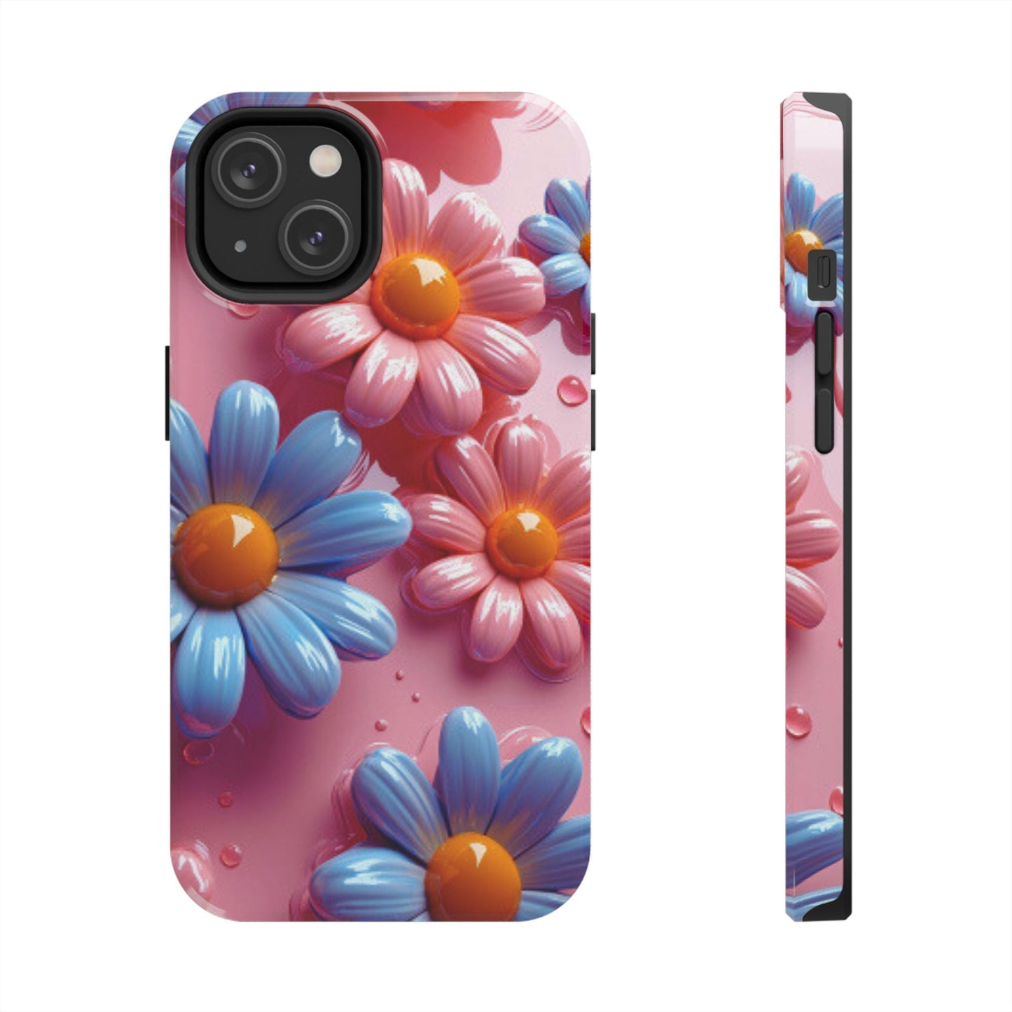 Pastel Daisy 3D iPhone Case – Glossy Pink and Blue Floral Design, Full Protection - BOGO Cases