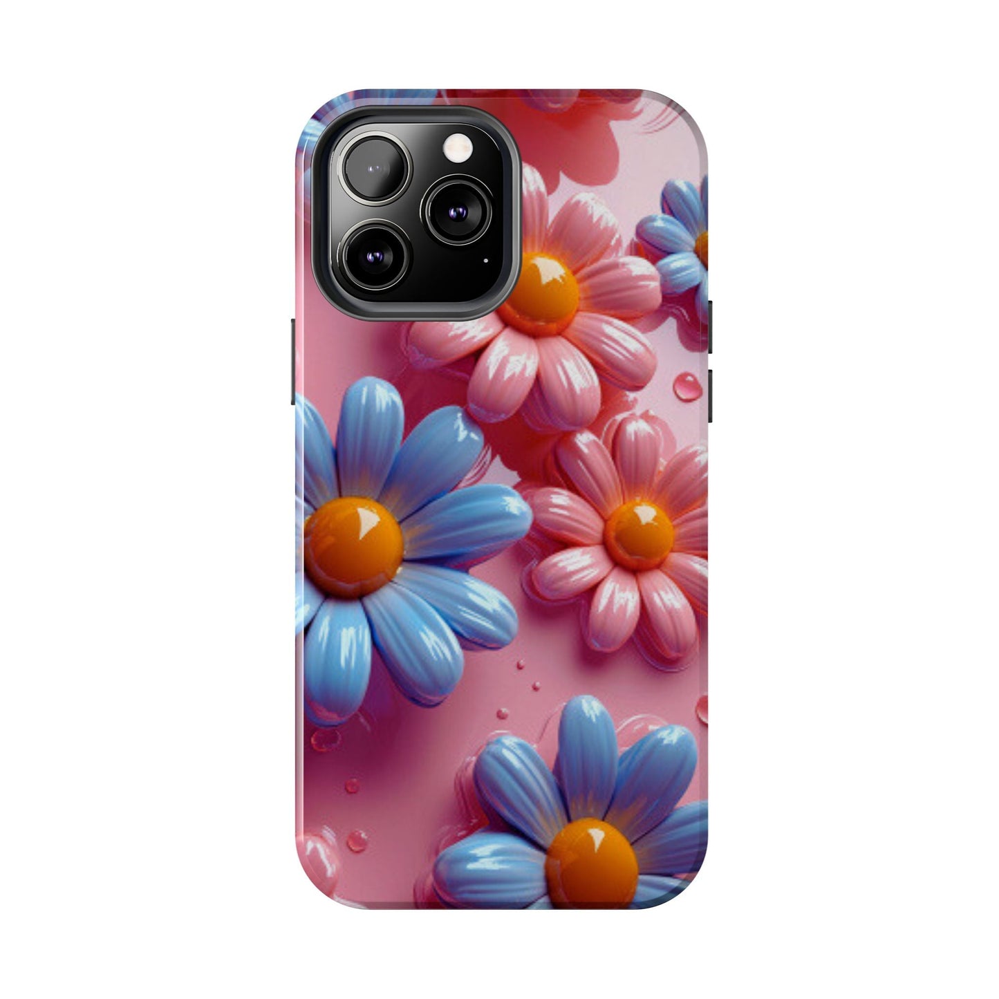 Pastel Daisy 3D iPhone Case – Glossy Pink and Blue Floral Design, Full Protection - BOGO Cases