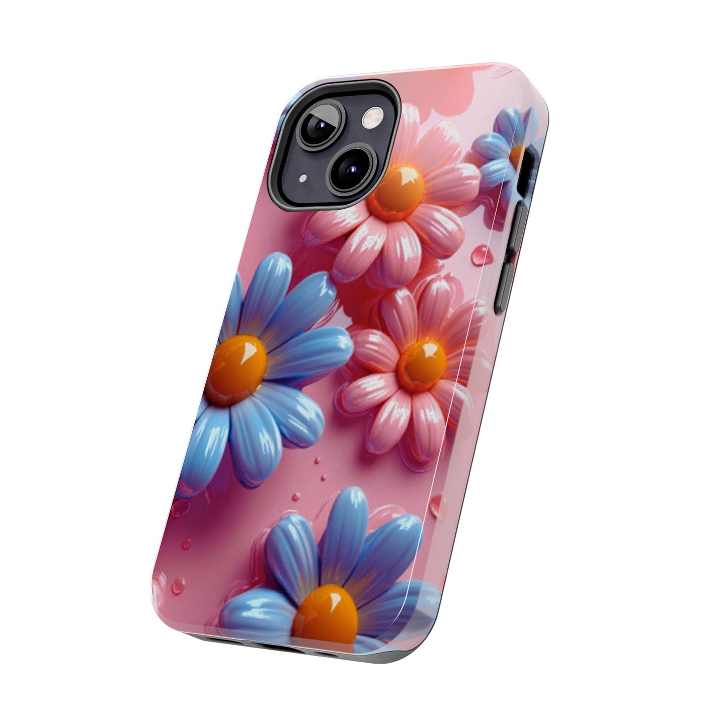 Pastel Daisy 3D iPhone Case – Glossy Pink and Blue Floral Design, Full Protection - BOGO Cases