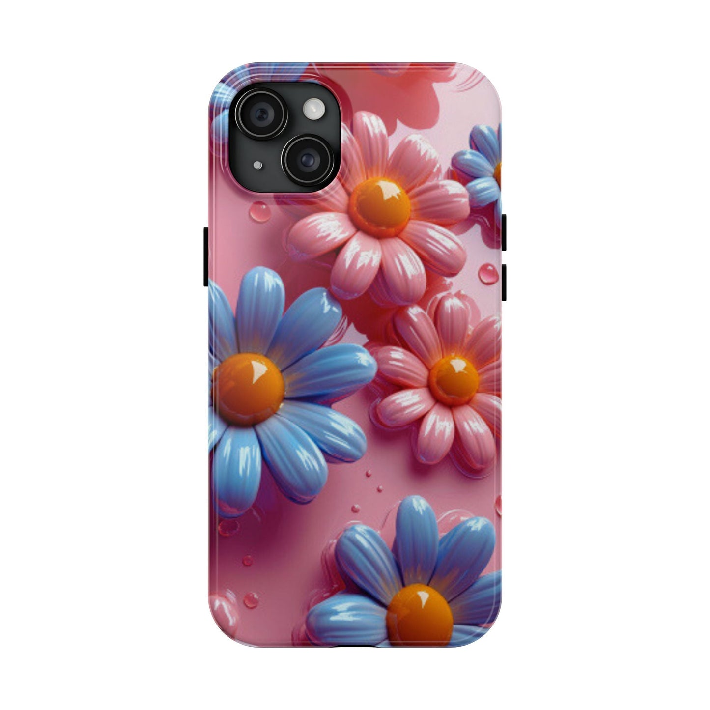 Pastel Daisy 3D iPhone Case – Glossy Pink and Blue Floral Design, Full Protection - BOGO Cases