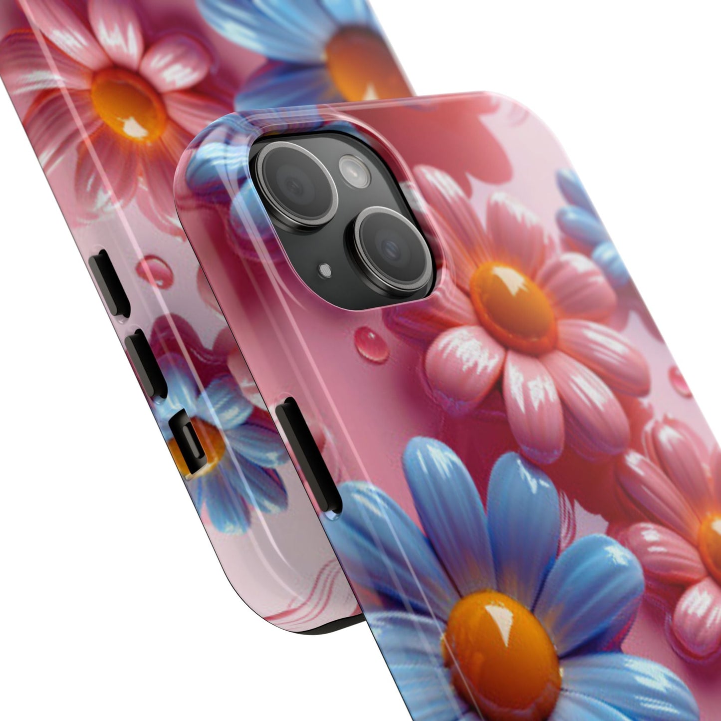 Pastel Daisy 3D iPhone Case – Glossy Pink and Blue Floral Design, Full Protection - BOGO Cases