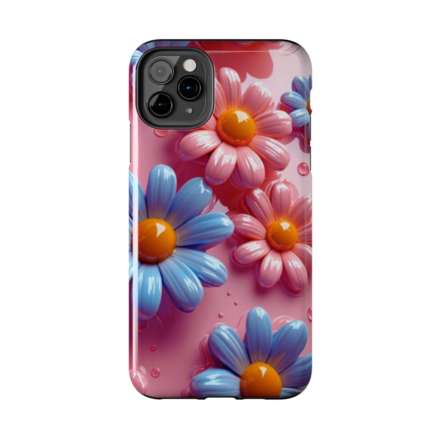 Pastel Daisy 3D iPhone Case – Glossy Pink and Blue Floral Design, Full Protection - BOGO Cases