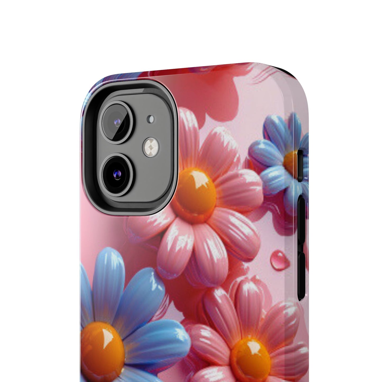 Pastel Daisy 3D iPhone Case – Glossy Pink and Blue Floral Design, Full Protection - BOGO Cases