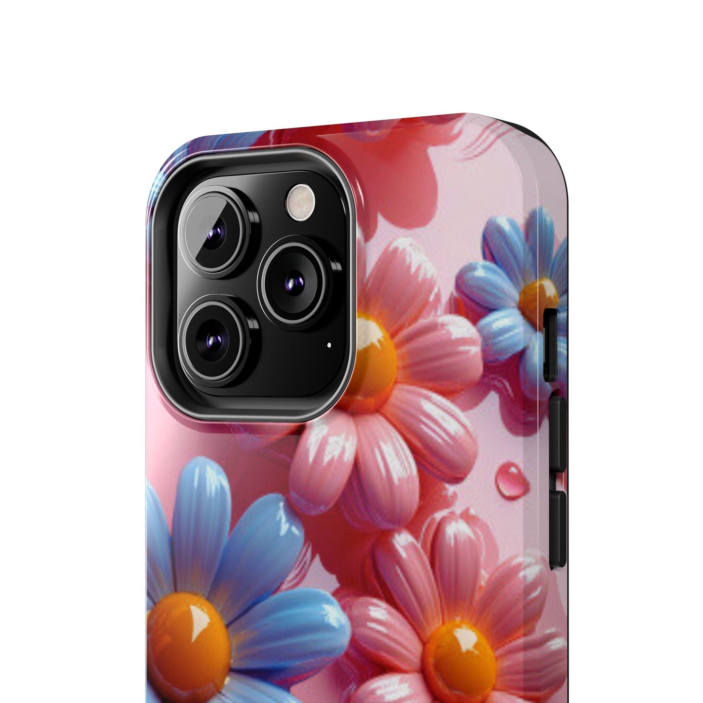 Pastel Daisy 3D iPhone Case – Glossy Pink and Blue Floral Design, Full Protection - BOGO Cases