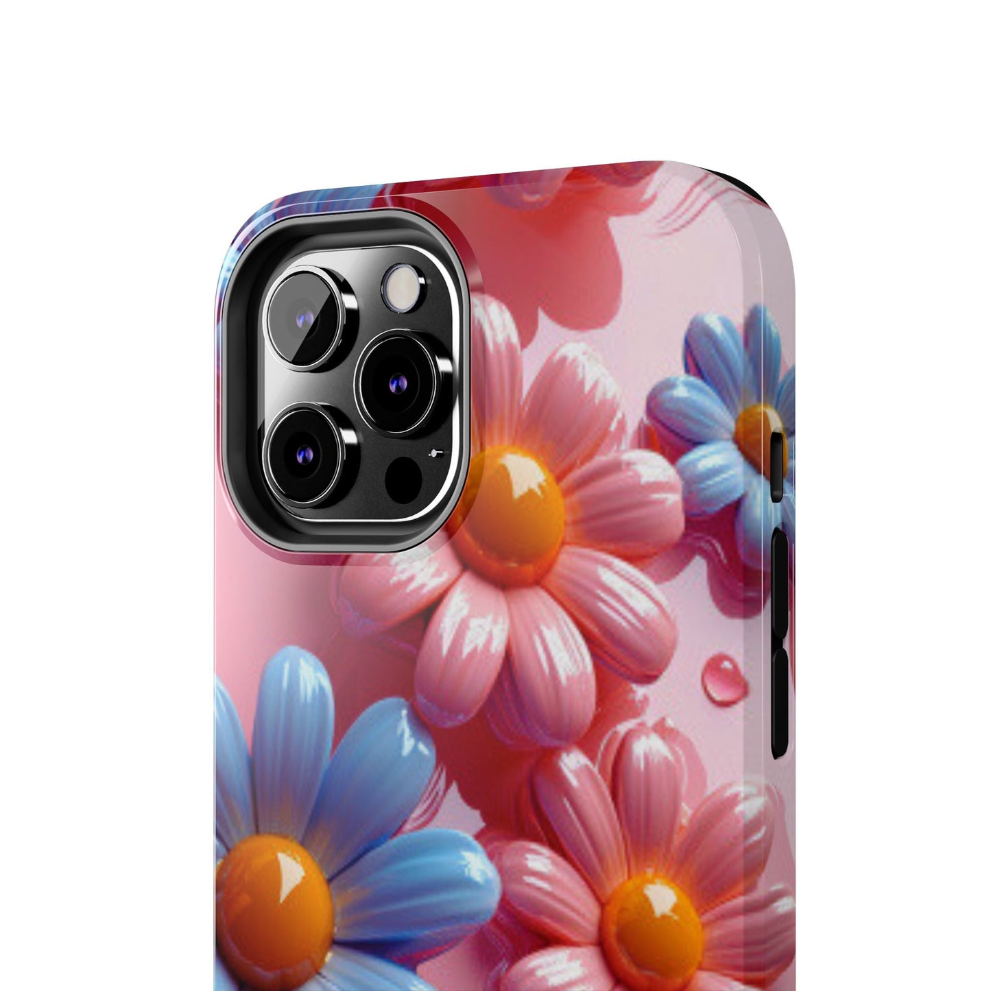 Pastel Daisy 3D iPhone Case – Glossy Pink and Blue Floral Design, Full Protection - BOGO Cases