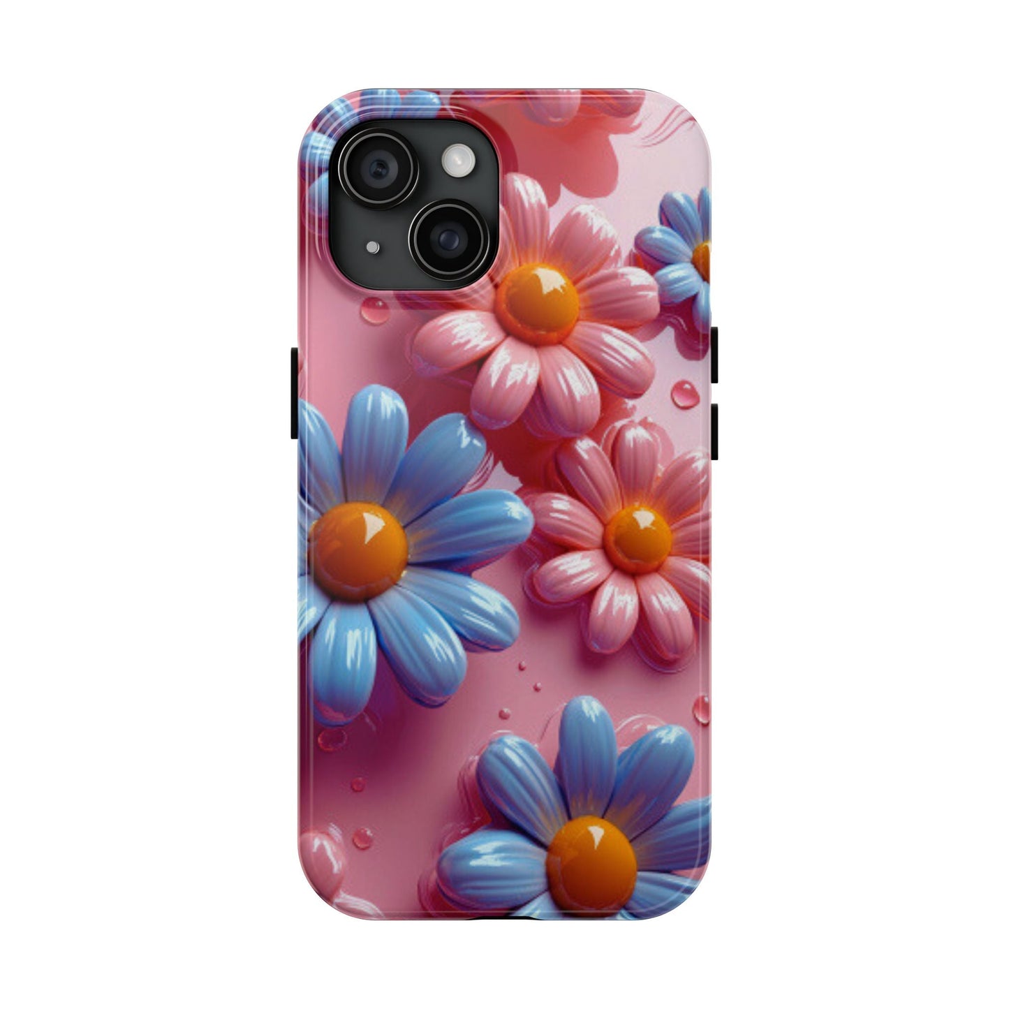 Pastel Daisy 3D iPhone Case – Glossy Pink and Blue Floral Design, Full Protection - BOGO Cases