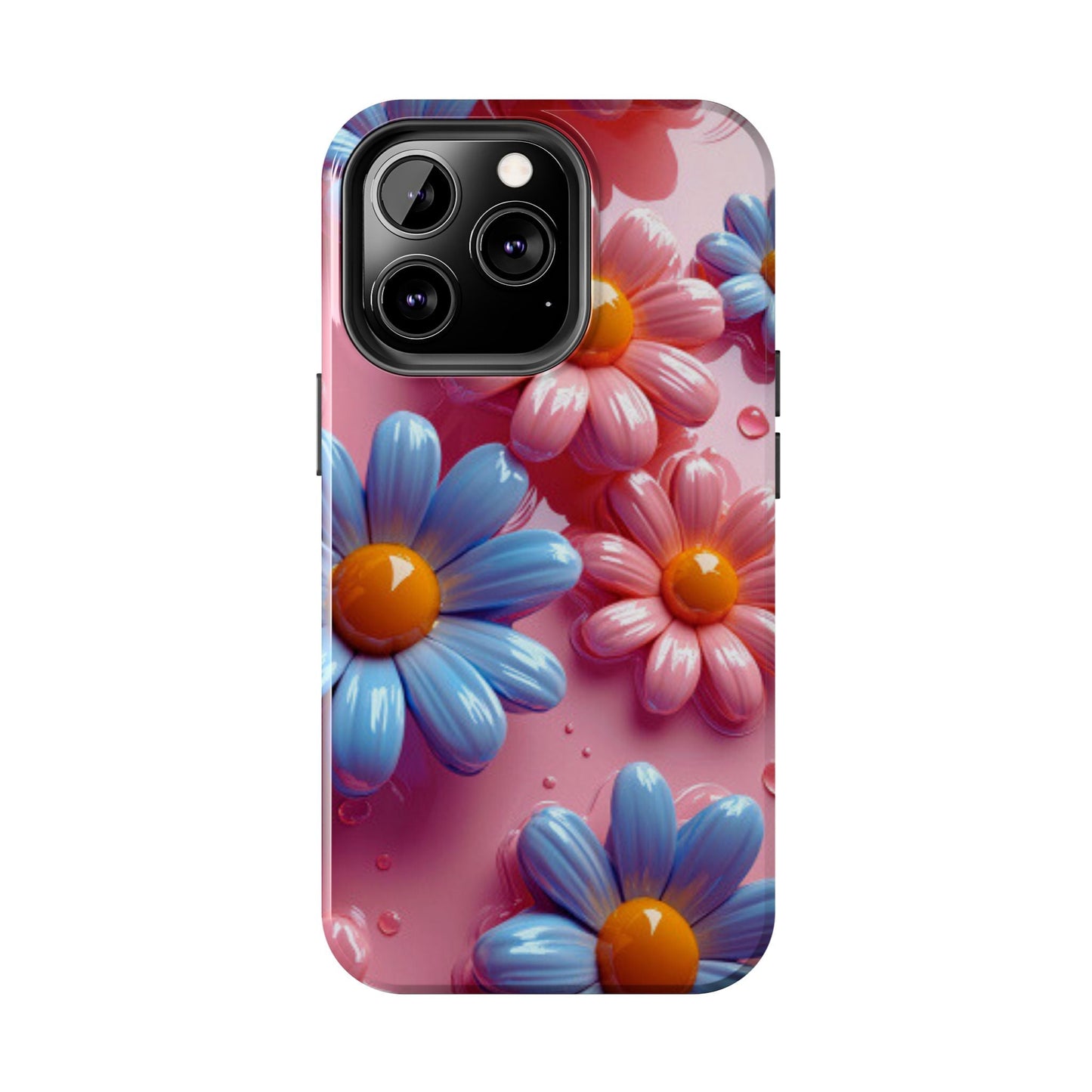 Pastel Daisy 3D iPhone Case – Glossy Pink and Blue Floral Design, Full Protection - BOGO Cases