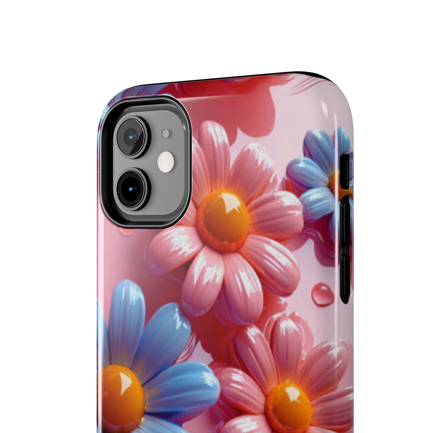 Pastel Daisy 3D iPhone Case – Glossy Pink and Blue Floral Design, Full Protection - BOGO Cases