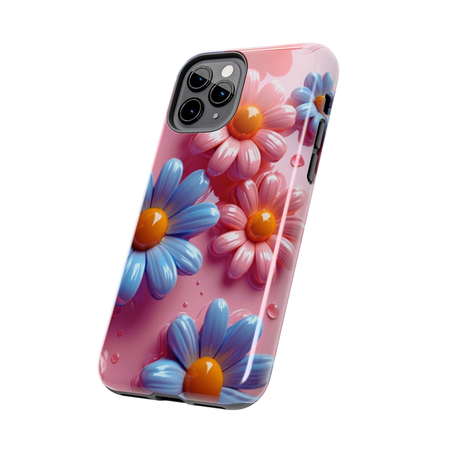 Pastel Daisy 3D iPhone Case – Glossy Pink and Blue Floral Design, Full Protection - BOGO Cases