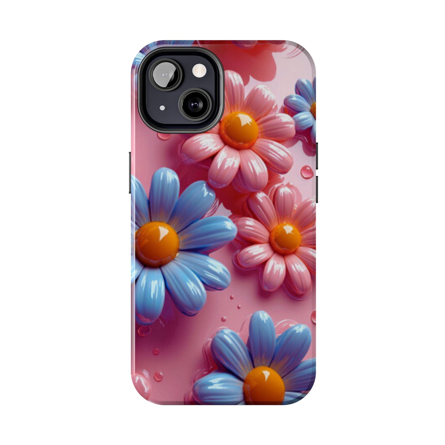 Pastel Daisy 3D iPhone Case – Glossy Pink and Blue Floral Design, Full Protection - BOGO Cases