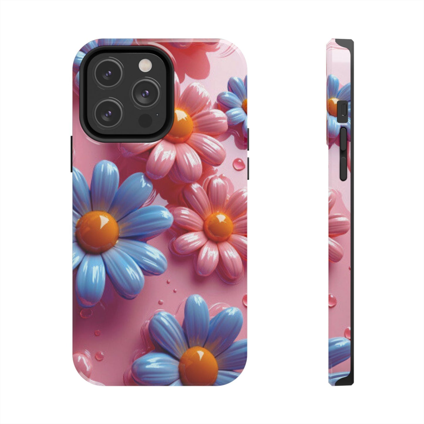 Pastel Daisy 3D iPhone Case – Glossy Pink and Blue Floral Design, Full Protection - BOGO Cases