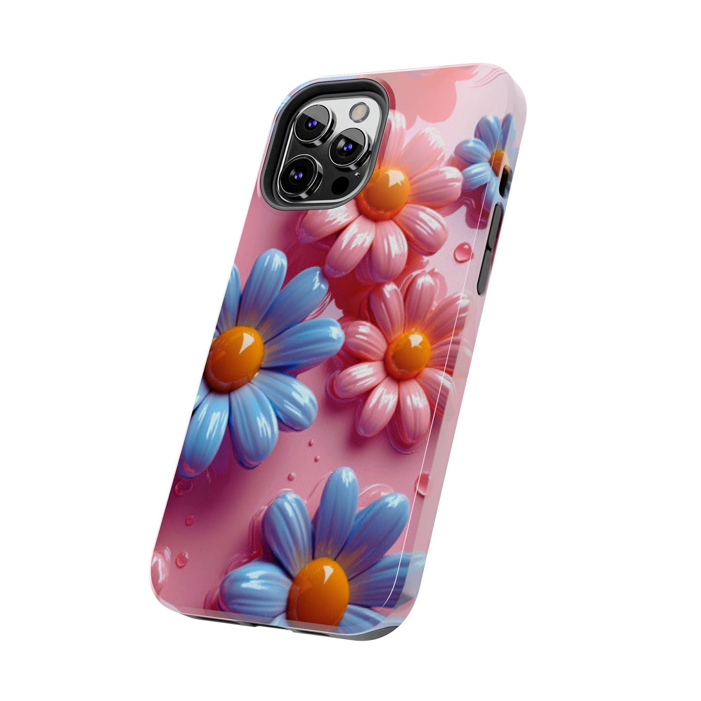 Pastel Daisy 3D iPhone Case – Glossy Pink and Blue Floral Design, Full Protection - BOGO Cases