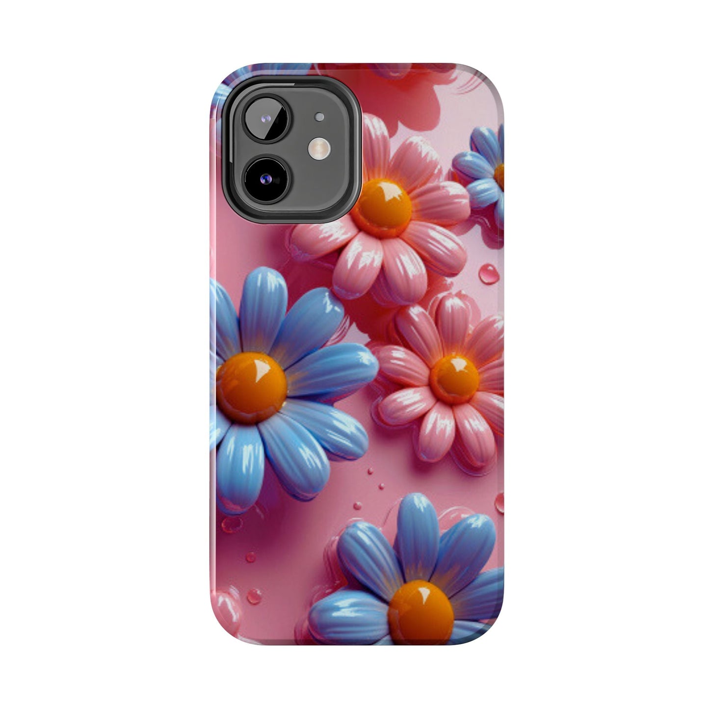Pastel Daisy 3D iPhone Case – Glossy Pink and Blue Floral Design, Full Protection - BOGO Cases