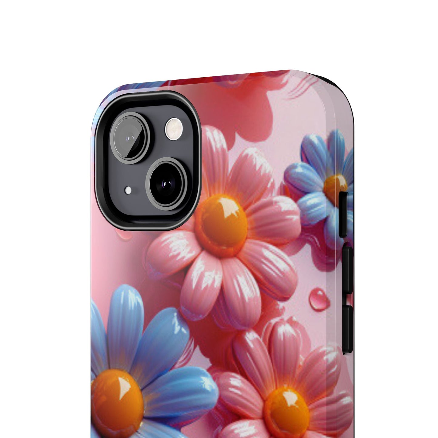 Pastel Daisy 3D iPhone Case – Glossy Pink and Blue Floral Design, Full Protection - BOGO Cases