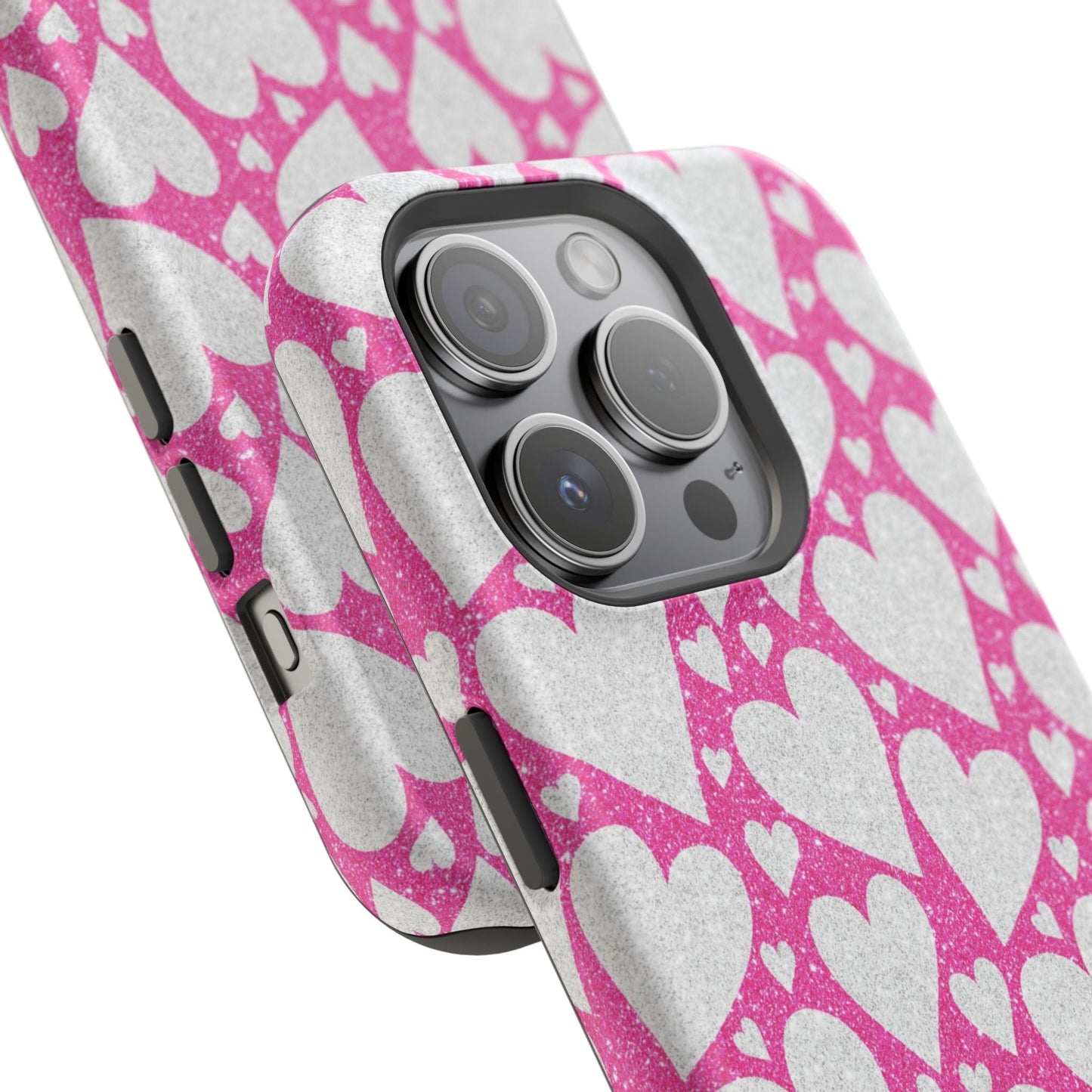 Pink and Silver Glitter Heart Pattern MagSafe Case - BOGO Cases