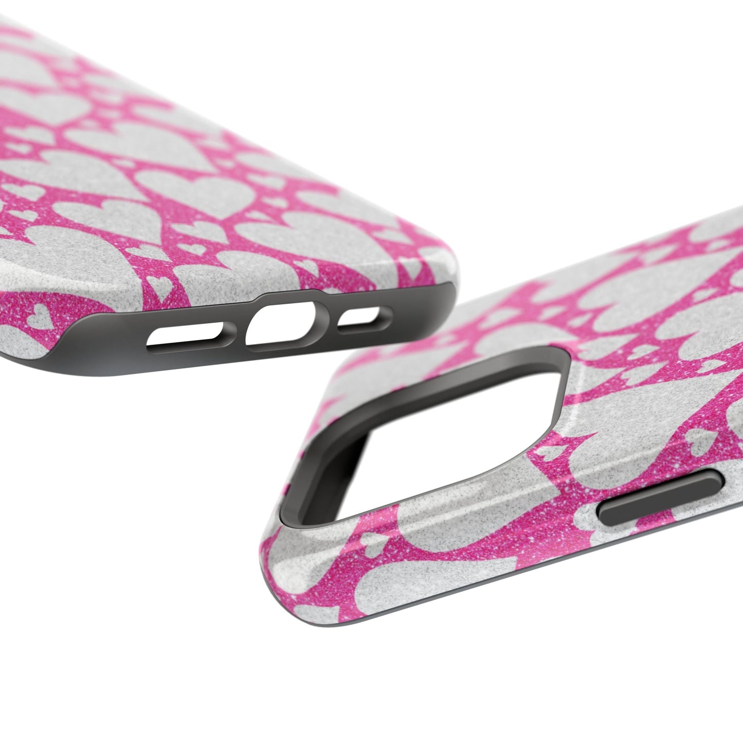 Pink and Silver Glitter Heart Pattern MagSafe Case - BOGO Cases