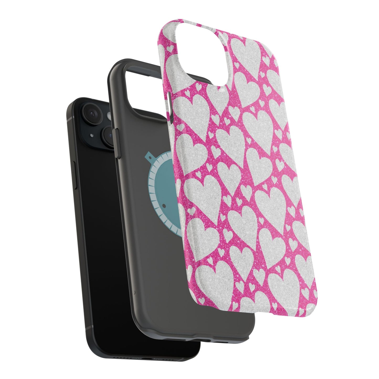 Pink and Silver Glitter Heart Pattern MagSafe Case - BOGO Cases