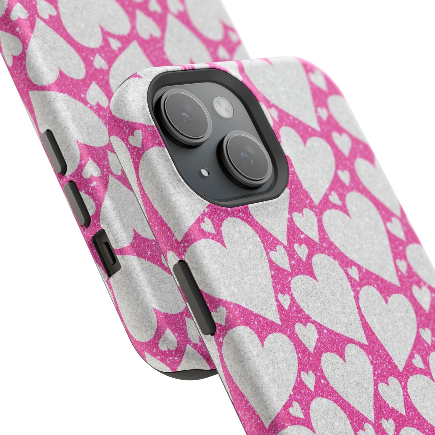 Pink and Silver Glitter Heart Pattern MagSafe Case - BOGO Cases