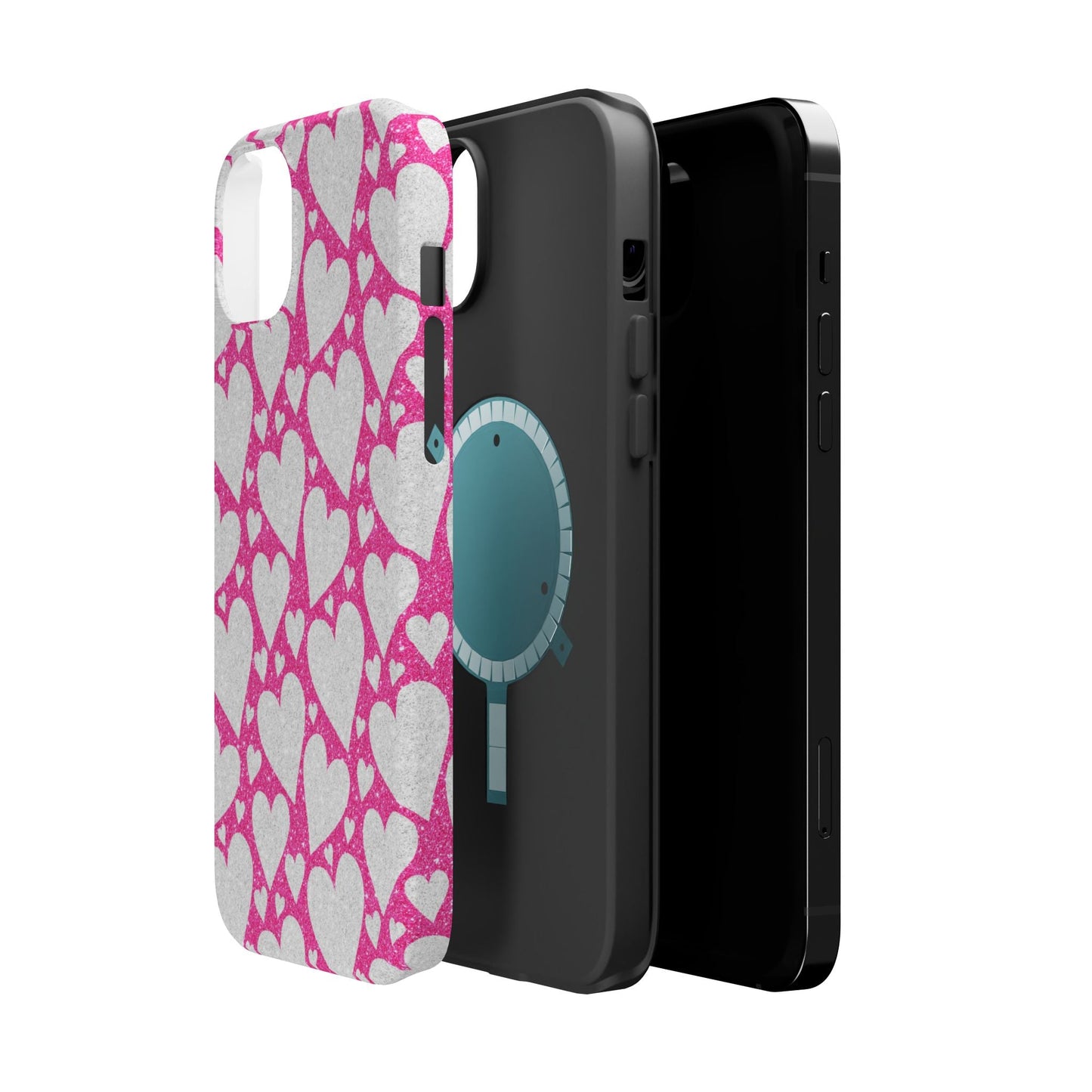 Pink and Silver Glitter Heart Pattern MagSafe Case - BOGO Cases