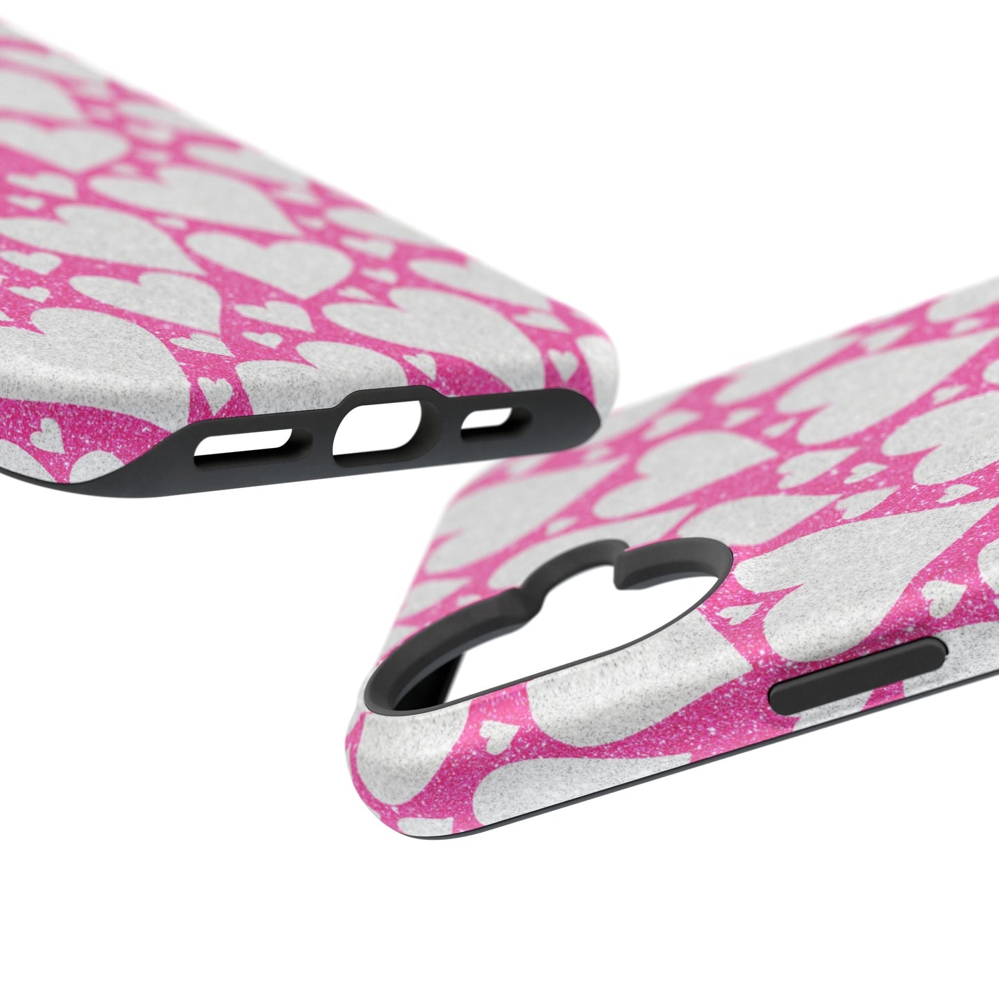 Pink and Silver Glitter Heart Pattern MagSafe Case - BOGO Cases