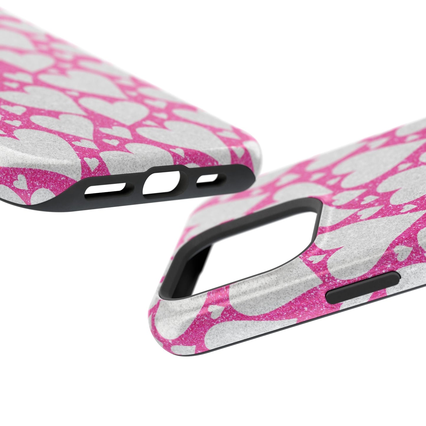 Pink and Silver Glitter Heart Pattern MagSafe Case - BOGO Cases