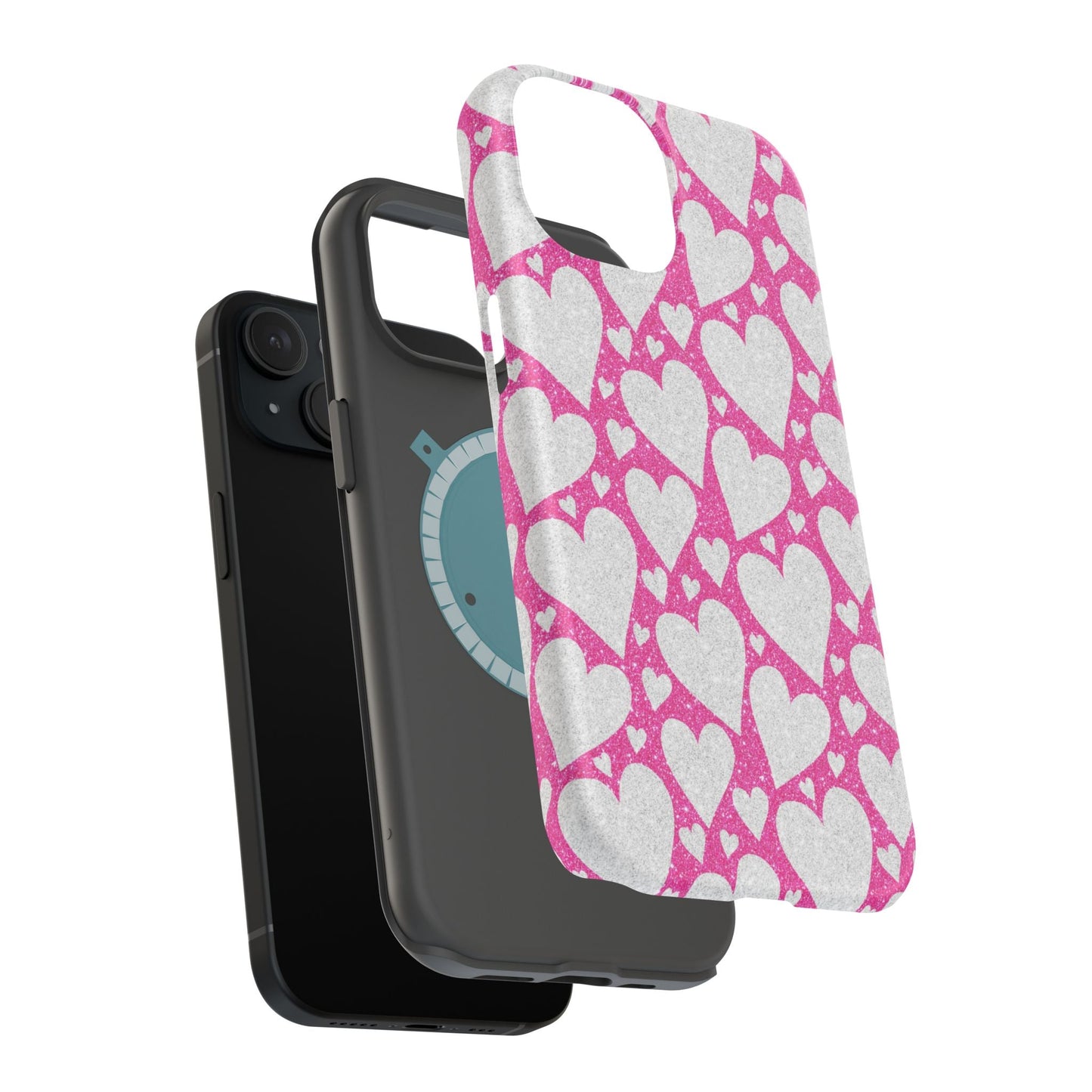Pink and Silver Glitter Heart Pattern MagSafe Case - BOGO Cases