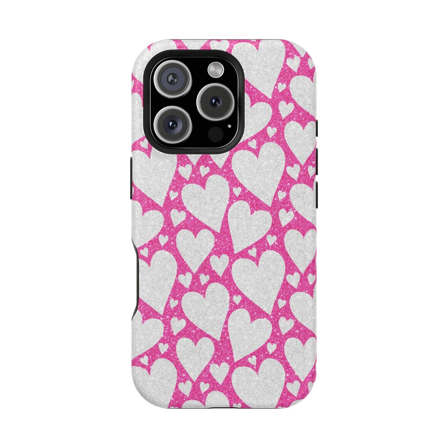 Pink and Silver Glitter Heart Pattern MagSafe Case - BOGO Cases