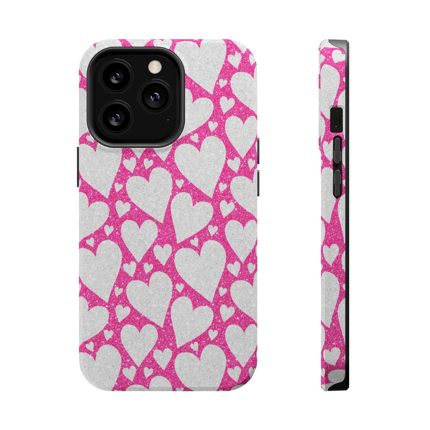 Pink and Silver Glitter Heart Pattern MagSafe Case - BOGO Cases