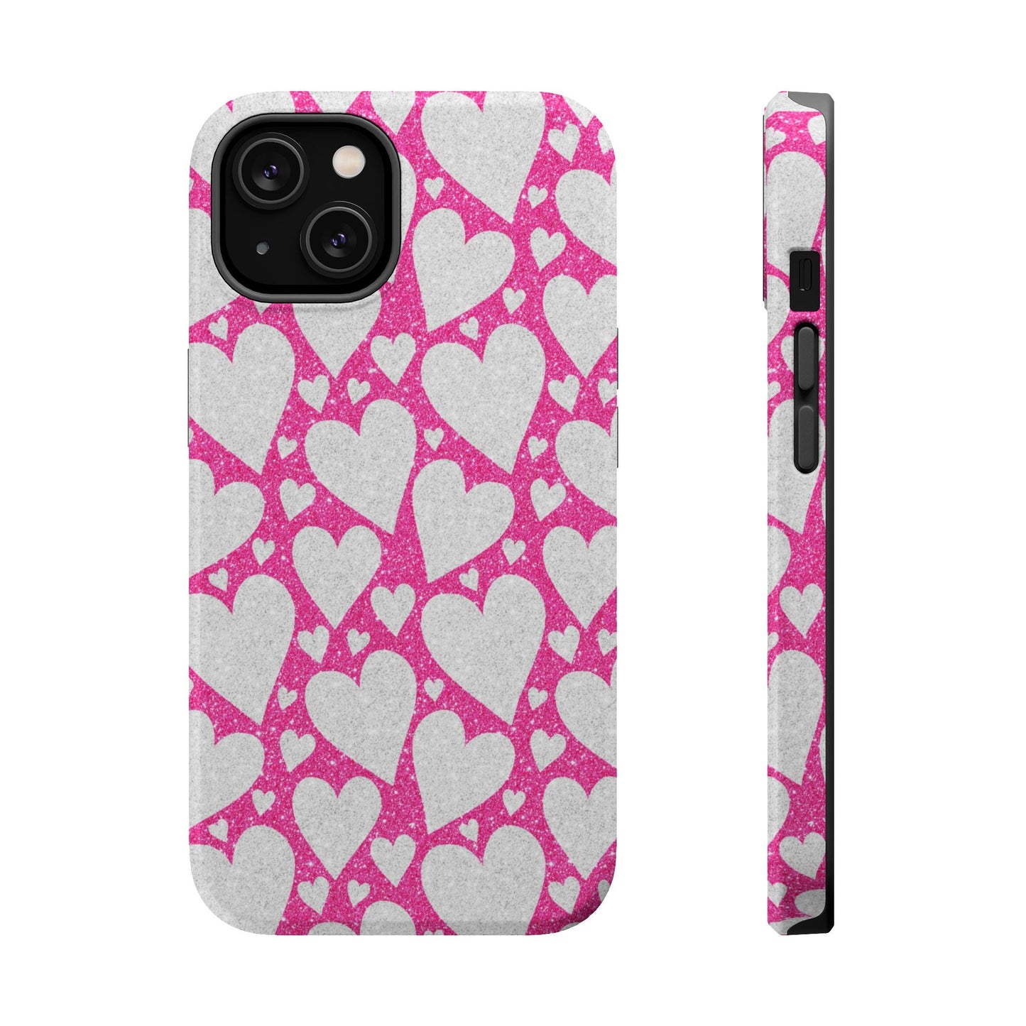 Pink and Silver Glitter Heart Pattern MagSafe Case - BOGO Cases