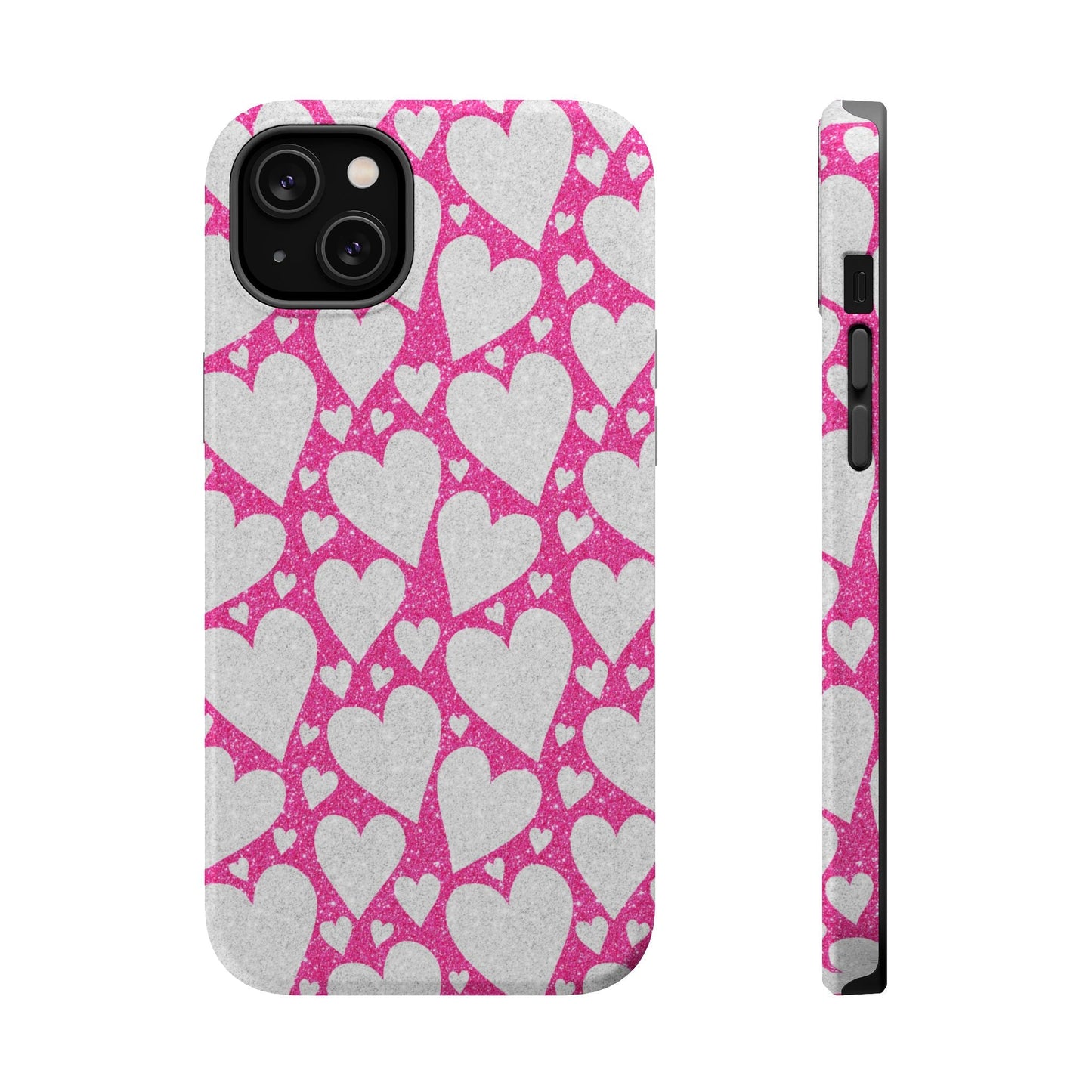 Pink and Silver Glitter Heart Pattern MagSafe Case - BOGO Cases