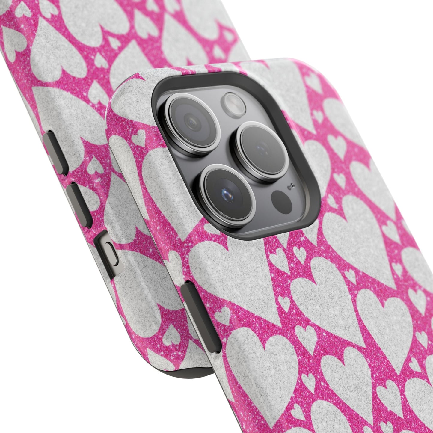 Pink and Silver Glitter Heart Pattern MagSafe Case - BOGO Cases