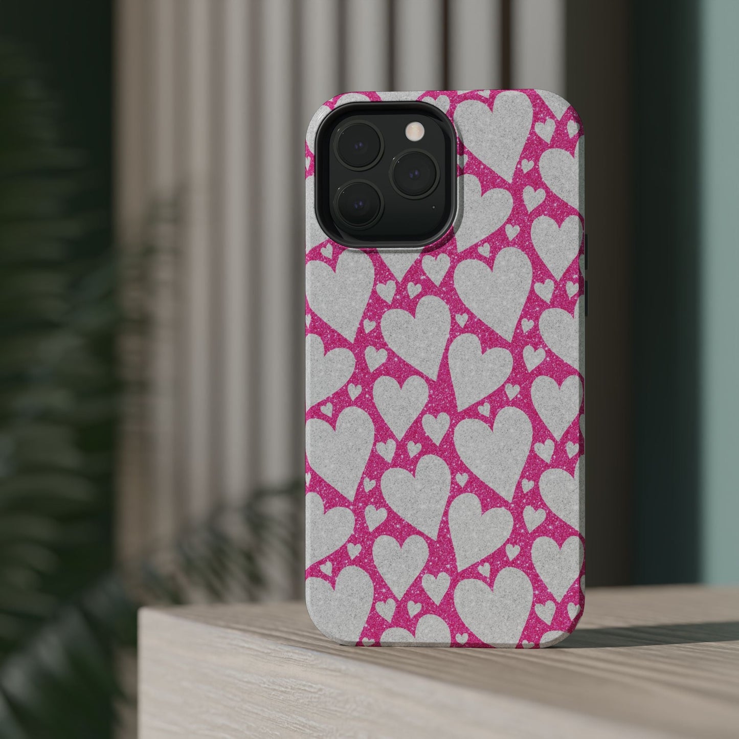 Pink and Silver Glitter Heart Pattern MagSafe Case - BOGO Cases