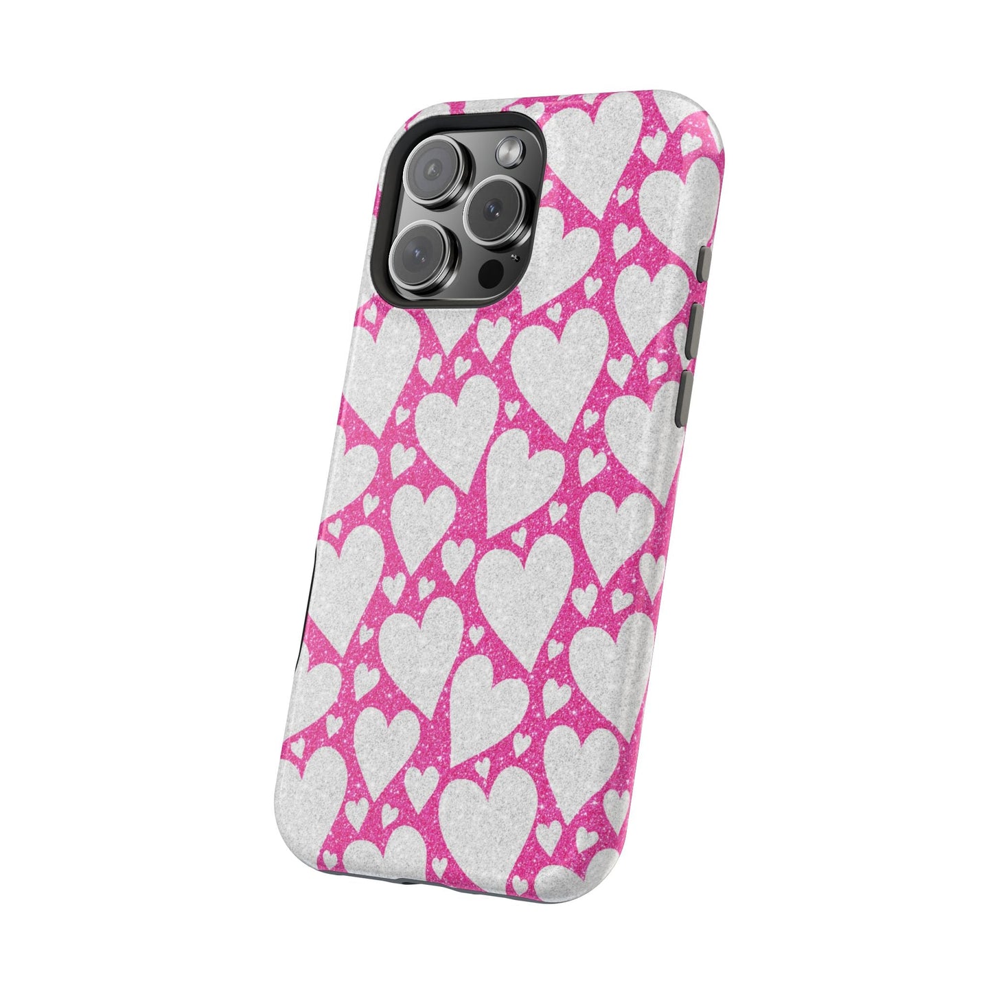 Pink and Silver Glitter Heart Pattern MagSafe Case - BOGO Cases