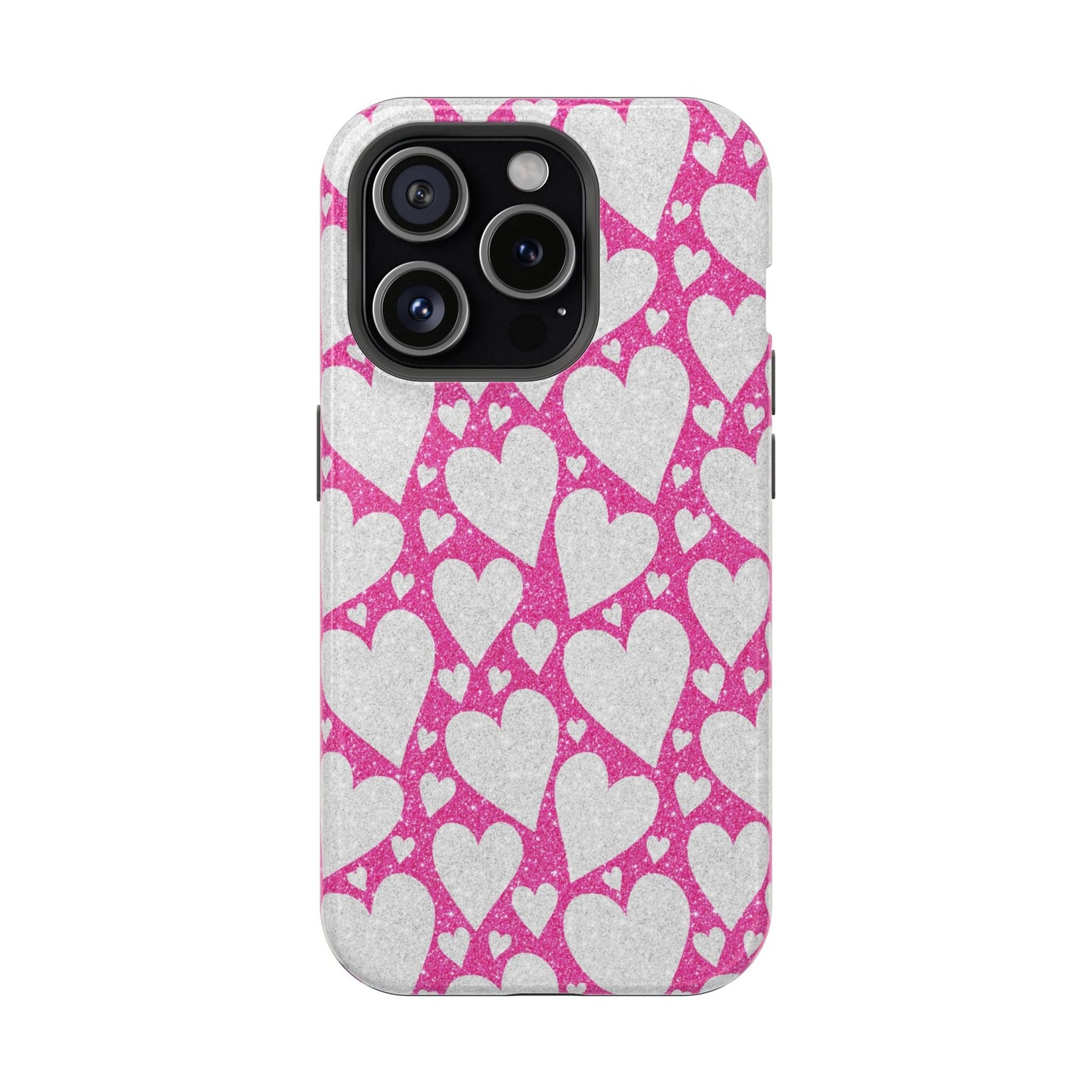 Pink and Silver Glitter Heart Pattern MagSafe Case - BOGO Cases