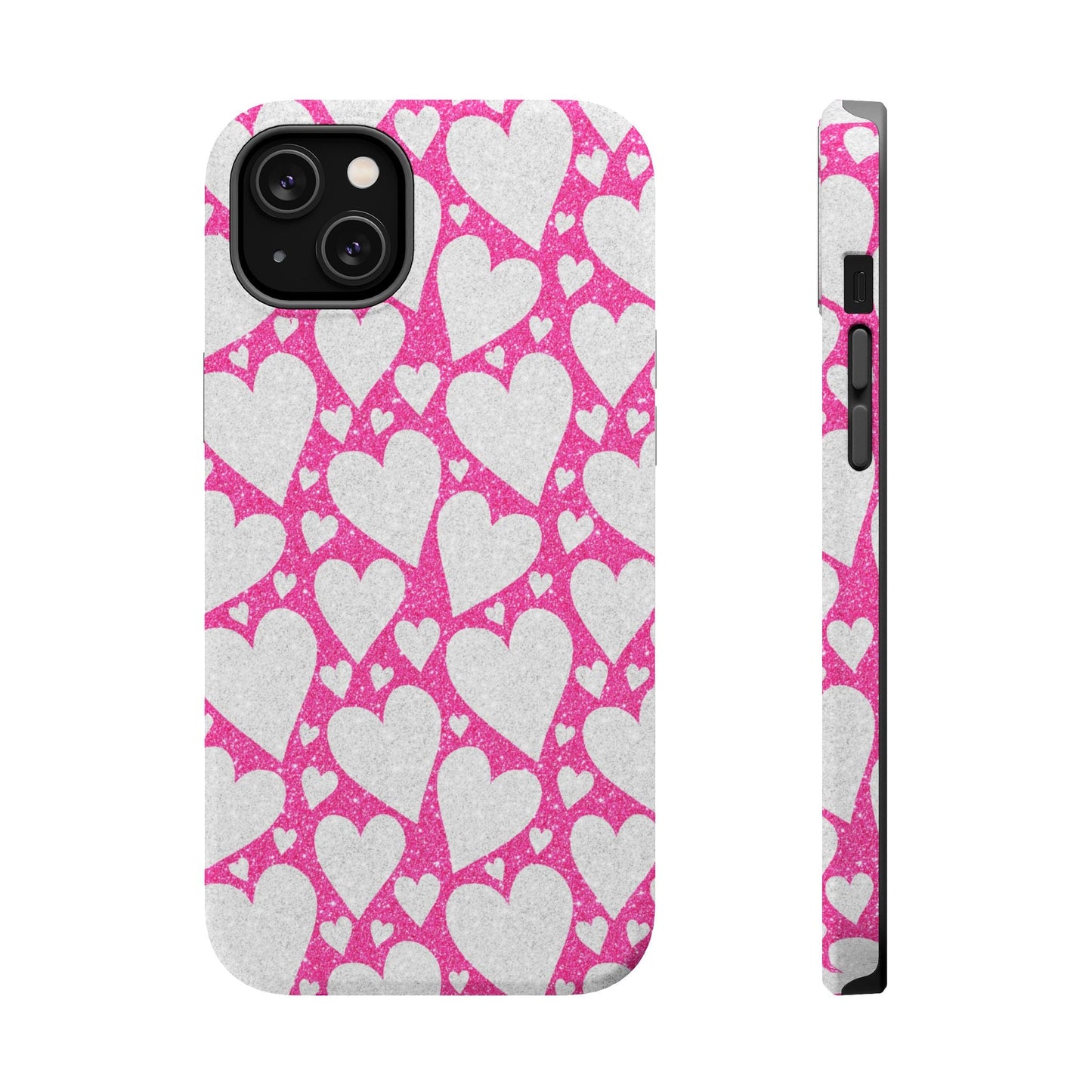 Pink and Silver Glitter Heart Pattern MagSafe Case - BOGO Cases