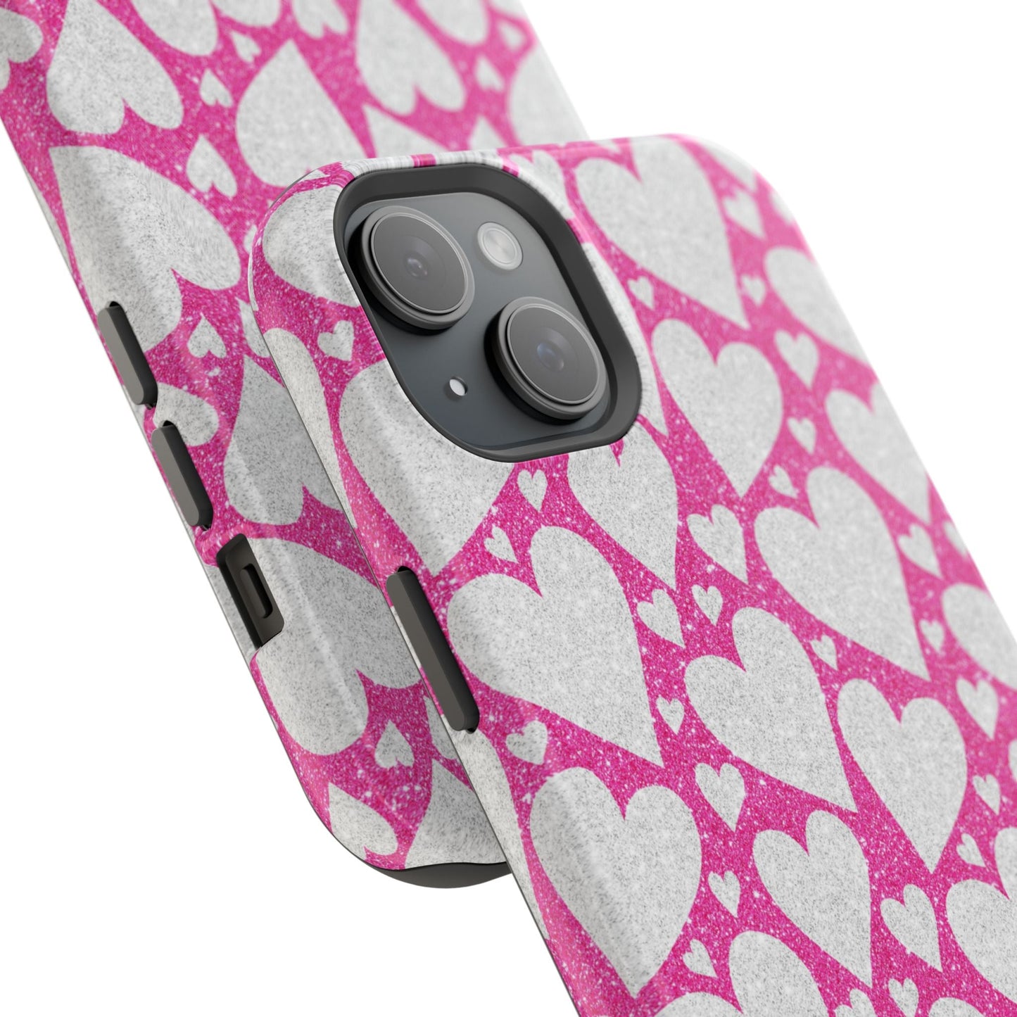 Pink and Silver Glitter Heart Pattern MagSafe Case - BOGO Cases