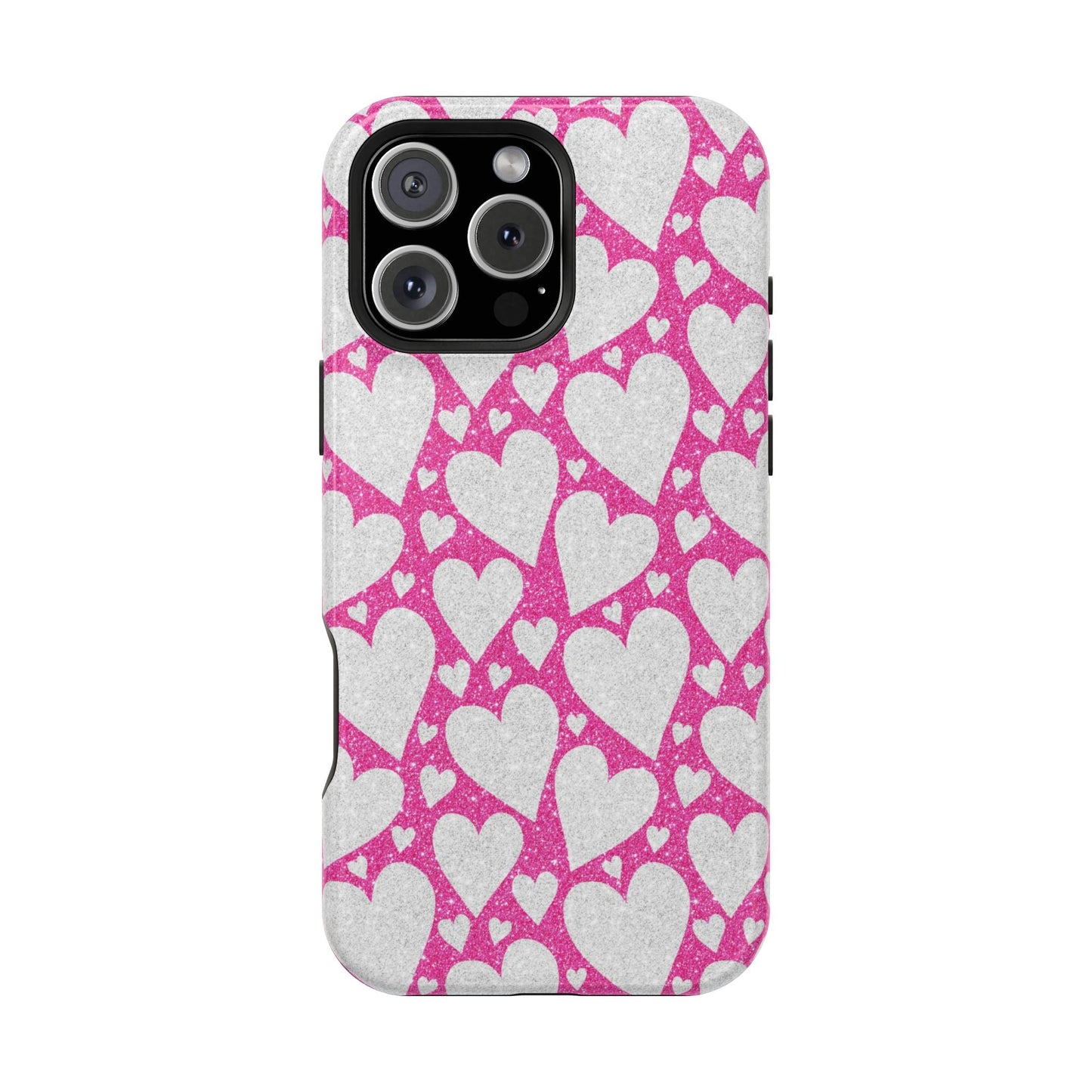 Pink and Silver Glitter Heart Pattern MagSafe Case - BOGO Cases