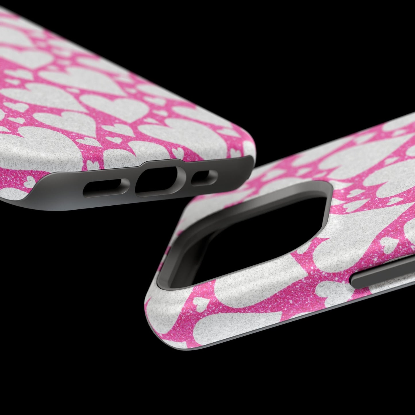 Pink and Silver Glitter Heart Pattern MagSafe Case - BOGO Cases