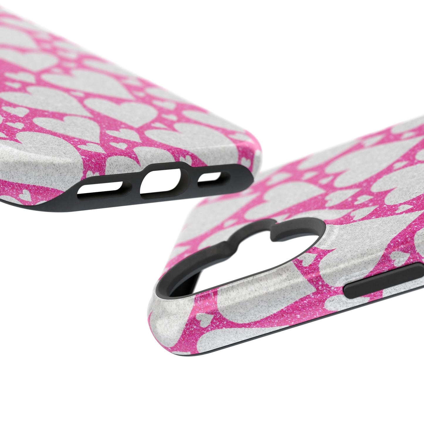 Pink and Silver Glitter Heart Pattern MagSafe Case - BOGO Cases