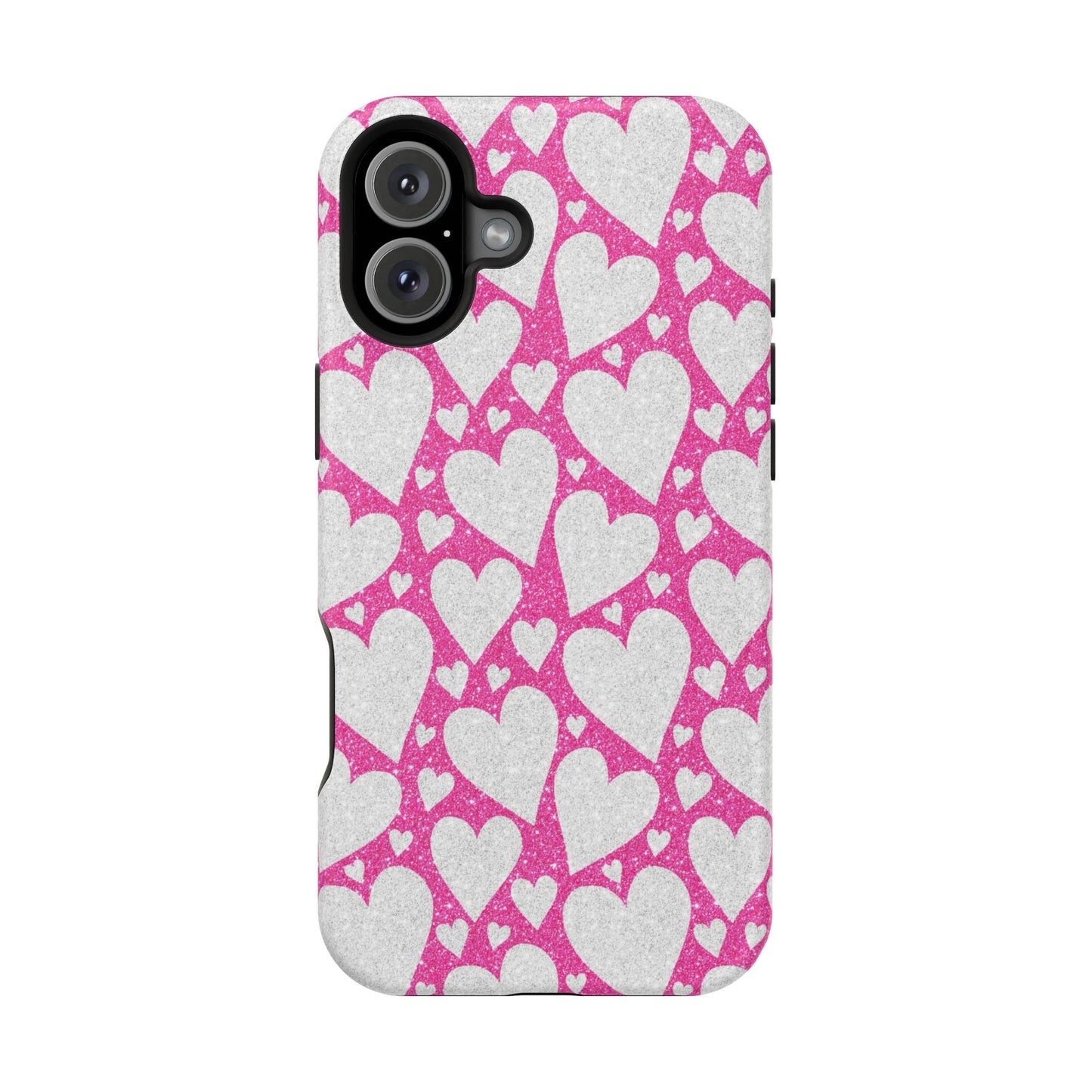 Pink and Silver Glitter Heart Pattern MagSafe Case - BOGO Cases